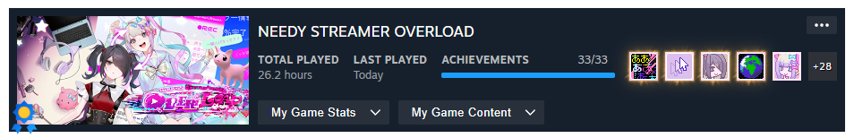 Needy Streamer Overload, 33 achievements